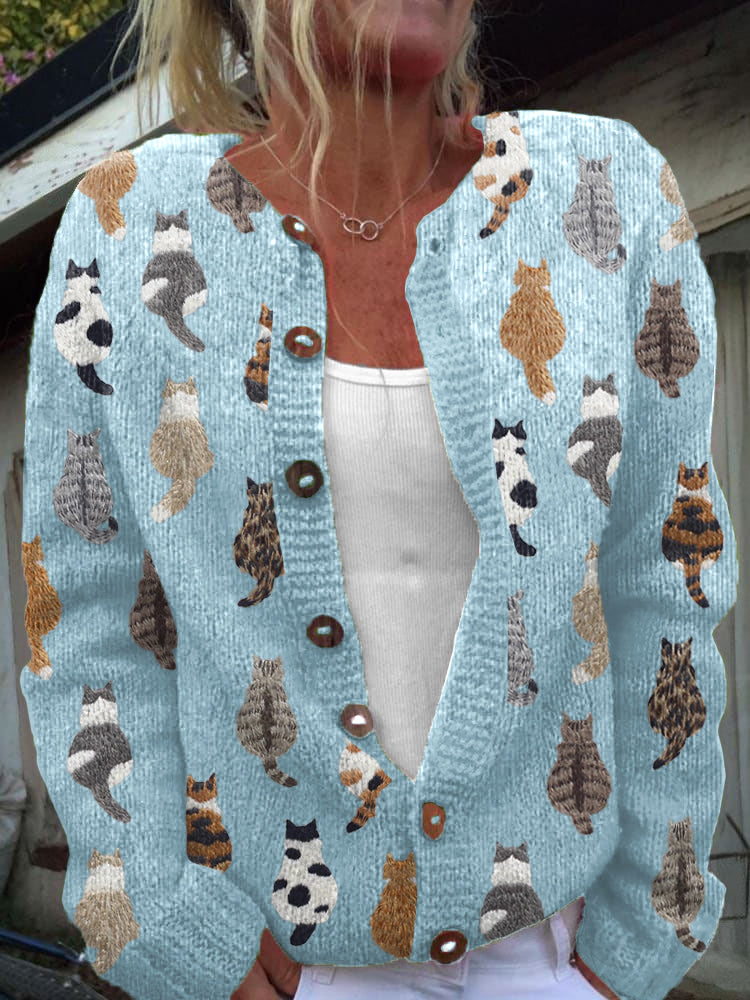 Charlotte | Cardigan in Maglia Morbida con Stampa di Gatti