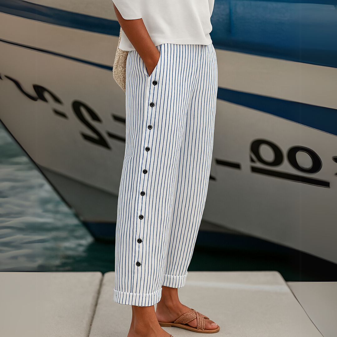 Jovie | Pantaloni a Righe con Dettagli a Bottone