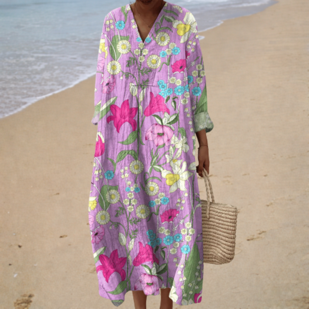 Floreale | Elegante Abito Maxi a Maniche Lunghe