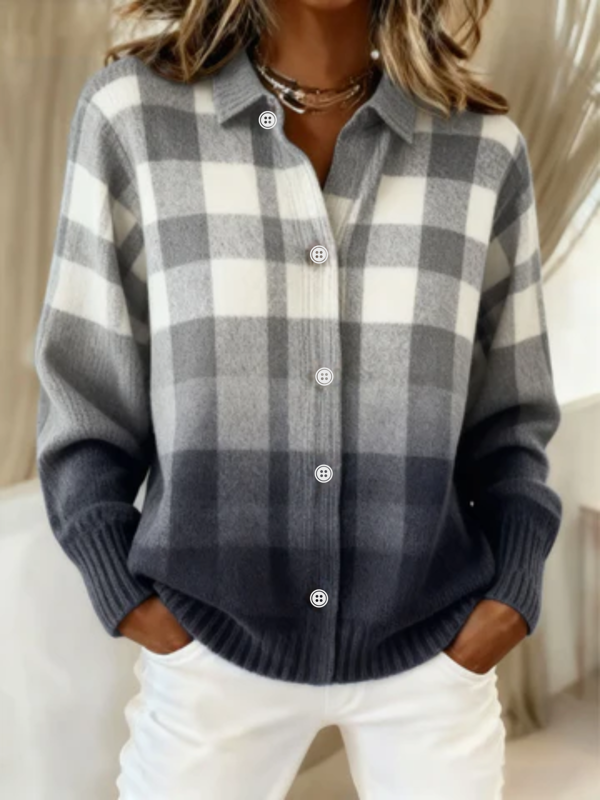 MARIELLE™ - BLOUSE CON CAPPUCCIO A QUADRI