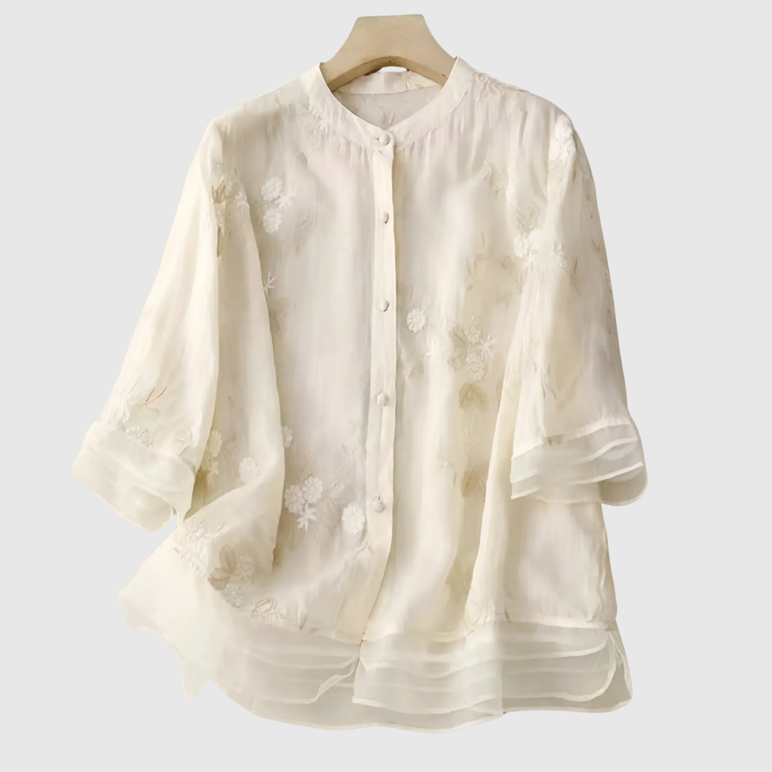MIREILLE | TOP IN COTONE CON FIORI RICAMATI