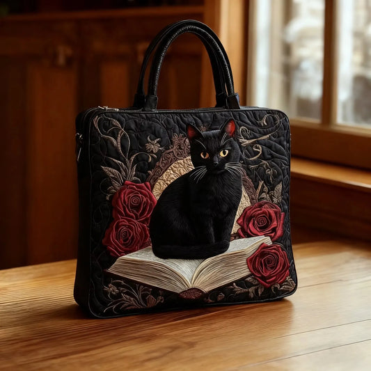 Borsa Quilted Fatta a Mano - Gatto Nero Tra i Libri