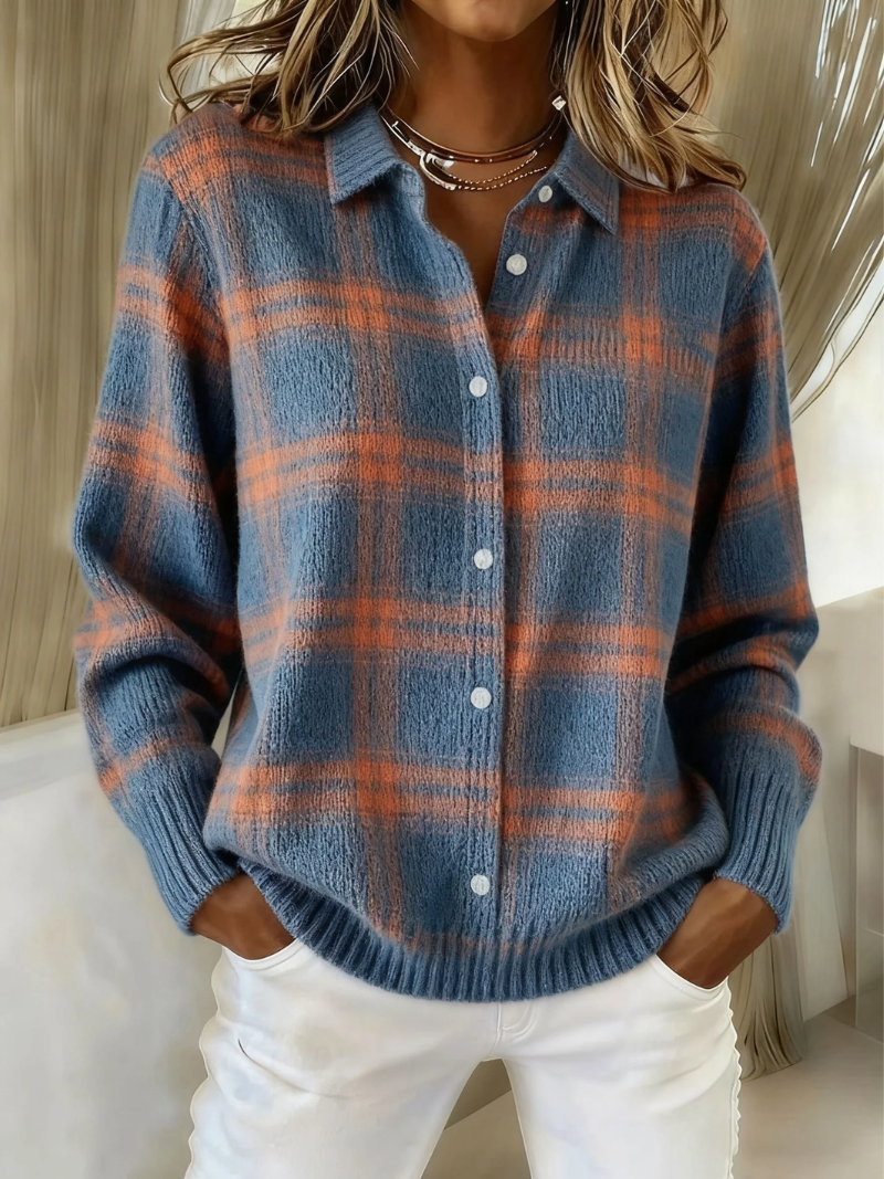 MIRELLA™ - BLUSA CON CAPPUCCIO MORBIDA CON PATRONI A QUADRI