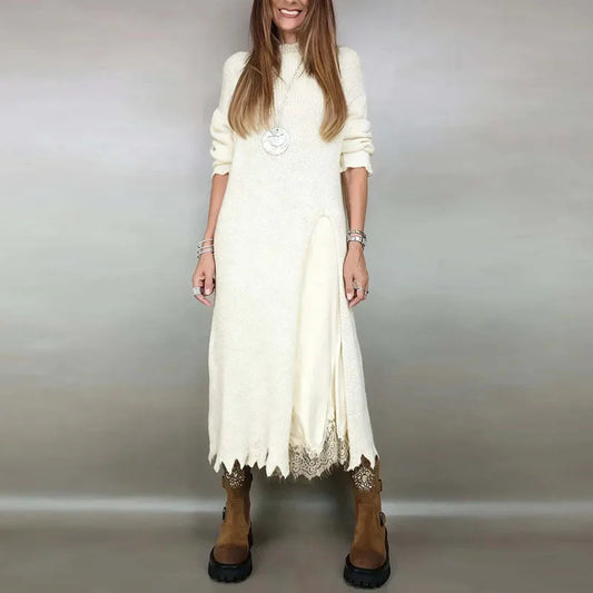 EVALINA | SET DUE PEZZI ELEGANTE IN MAGLIA E PIZZO