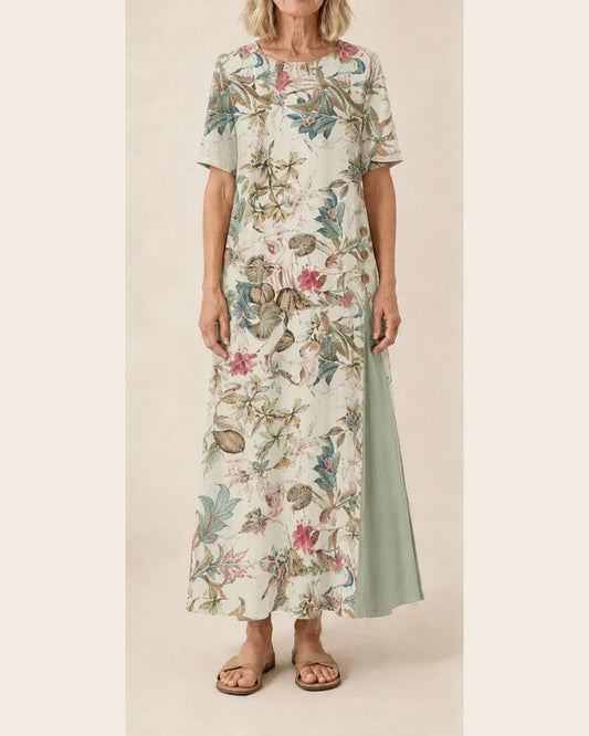 Maurene – Stampa Floreale Pastello | Vestito Lungo Effetto Lino Casual