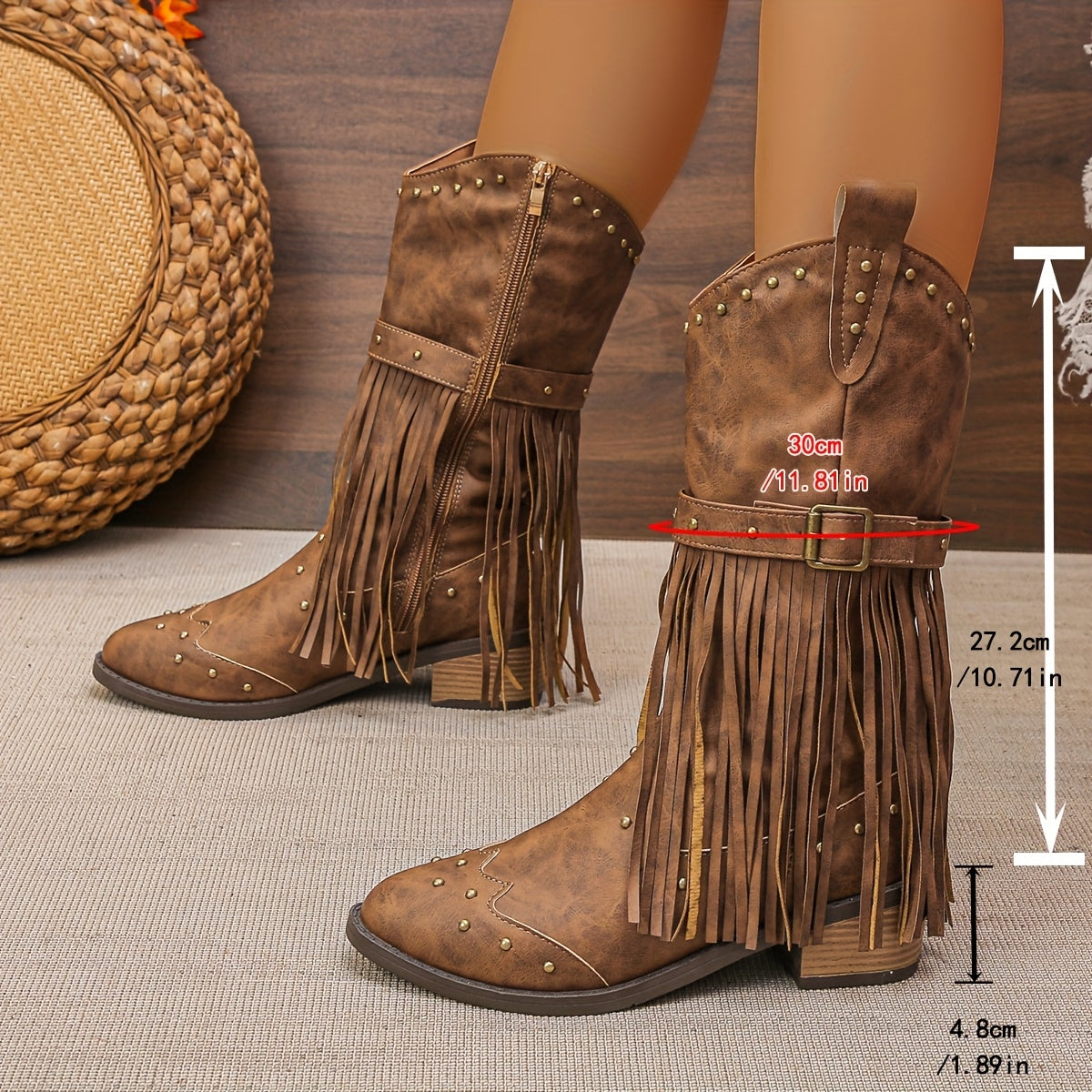 AURELIA | STIVALI RETRO WESTERN CON PUNTA A FASCIA E FRANGE