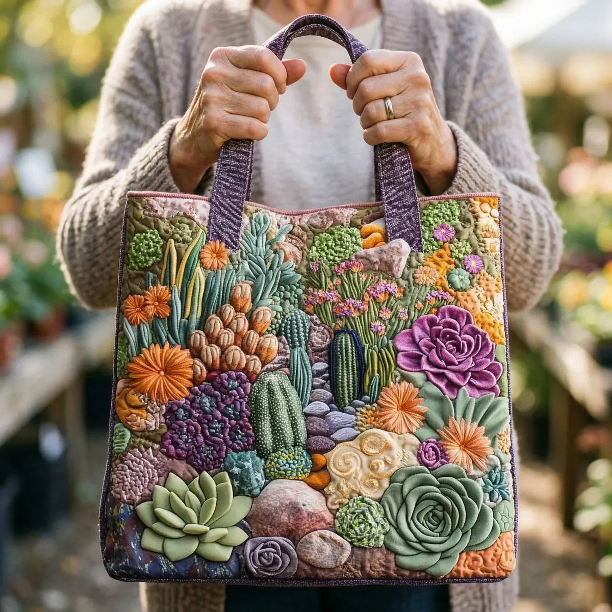 Borsa a Spalla Artigianale con Piante Grasse