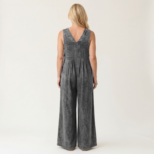 Griselda | Tuta in denim plissettata a gamba larga