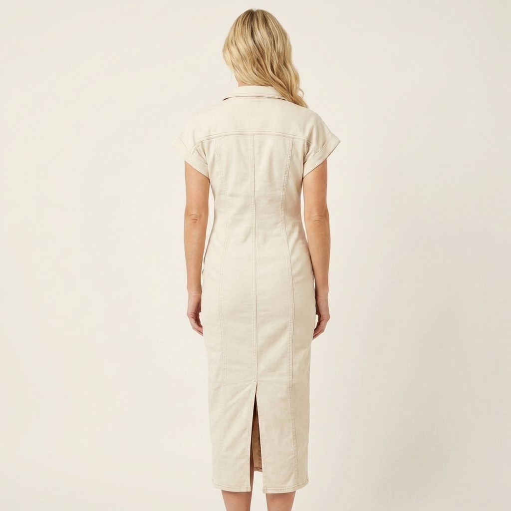 Maya | Abito Bodycon in Denim Midi con Bottoni Frontali