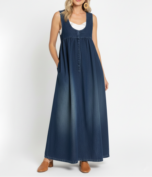 Karen | Abito lungo in denim vintage lavato con un tocco di cotone morbido