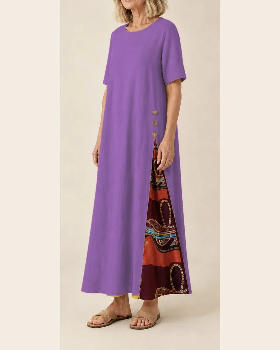 Maurene – Viola | Abito Lungo Casual con Effetto Lino