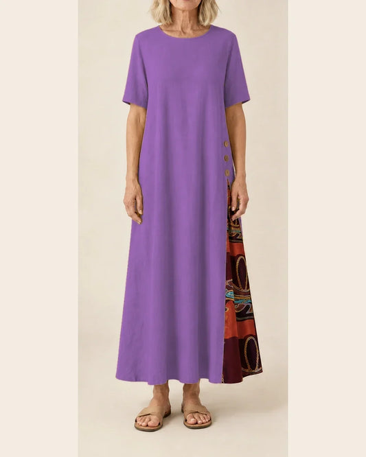 Maurene – Viola | Abito Lungo Casual con Effetto Lino