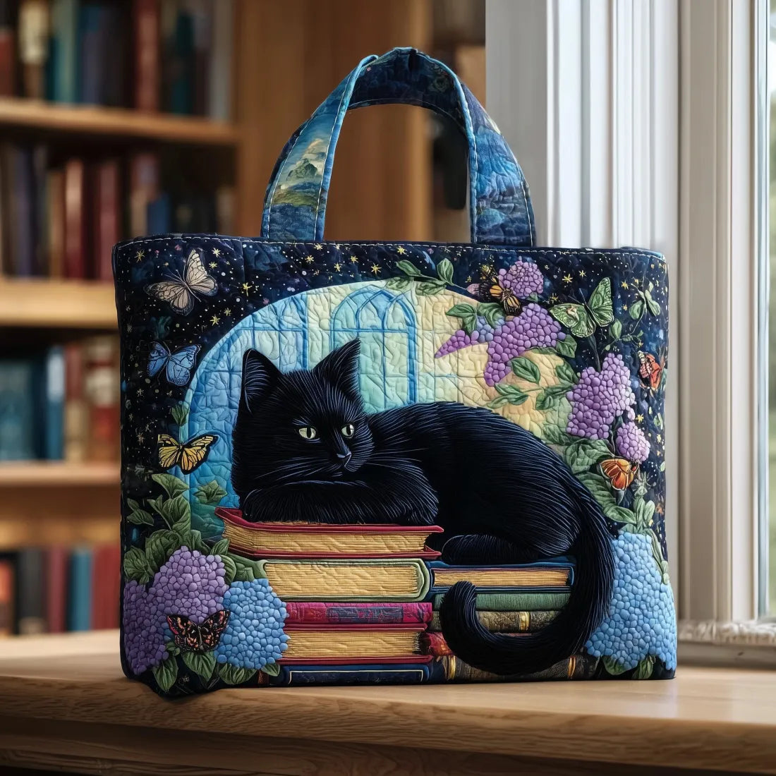 Borsa Tote Artigianale - Gatto Nero Tra i Libri