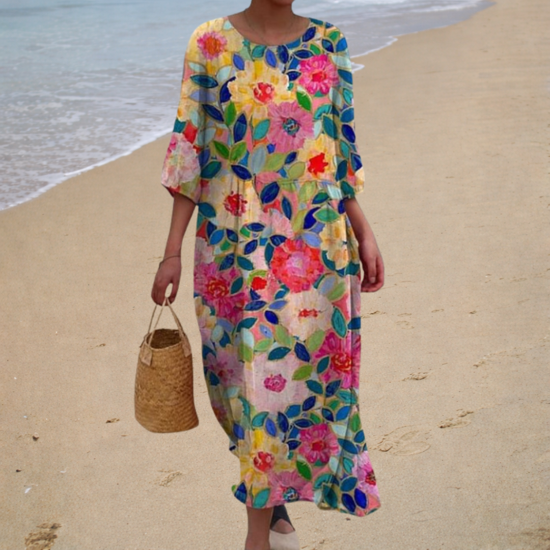 Vestito Maxi a Fiori Bright | Maniche a Tre Quarti