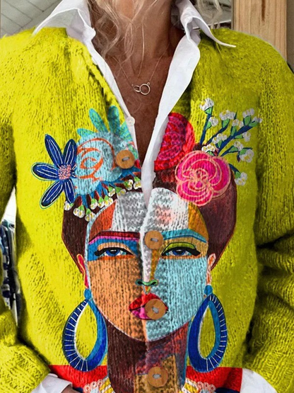 ONA | CARDIGAN BUTTONED CON STAMPA ARTISTICA DEL RITRATTO DI FRIDA