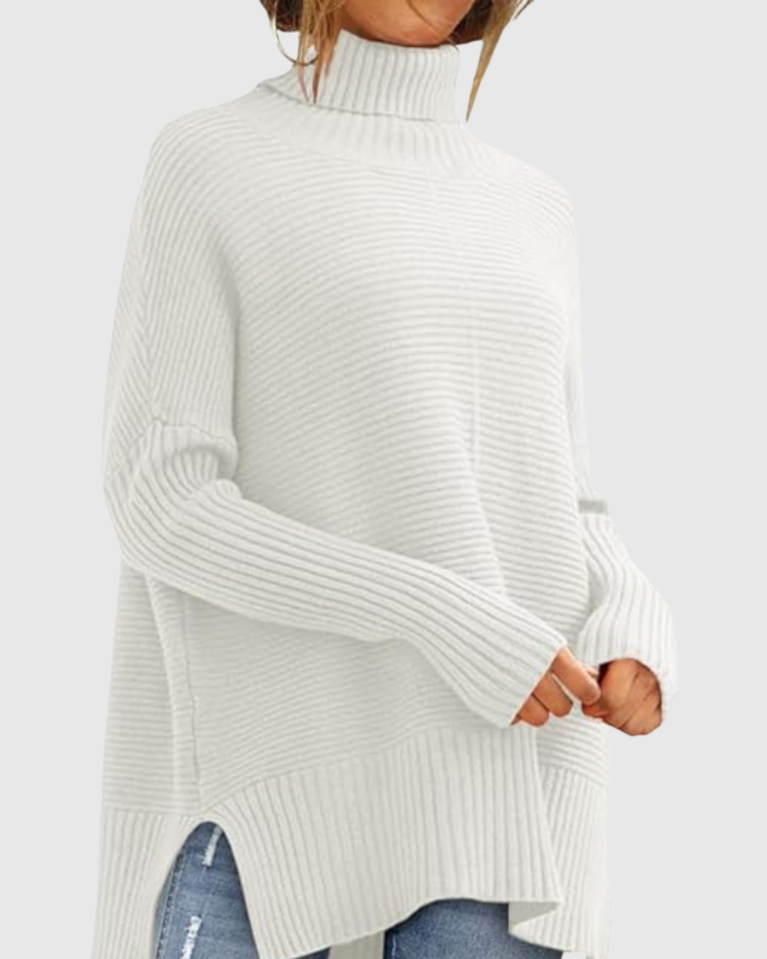AERONWEN | MAGLIONE A RIBES CON COLLO ALTO