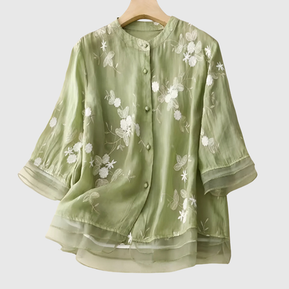 MIREILLE | TOP IN COTONE CON FIORI RICAMATI