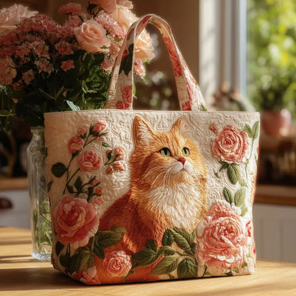 Borsa Artigianale - Gatto Ginger Circondato da Rose