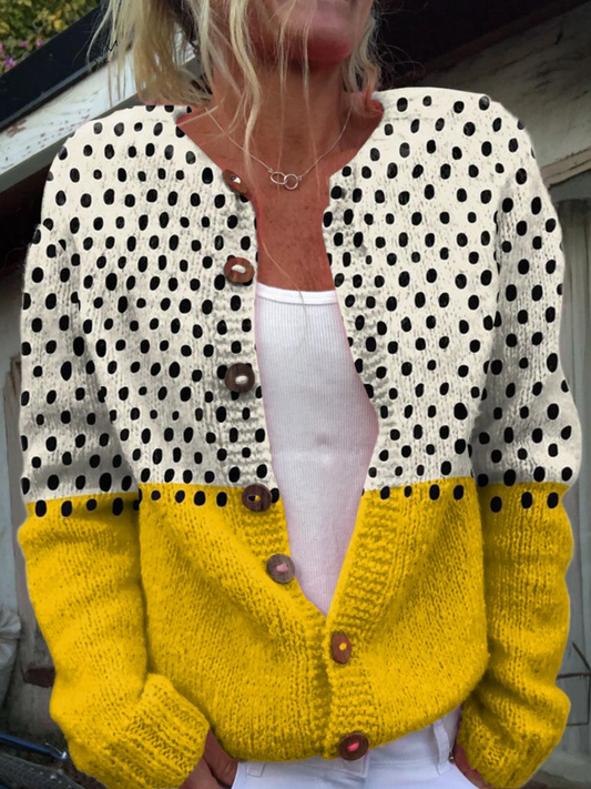 Junella | Cardigan a Maglia Colorato con Pois e Bottoni in Legno