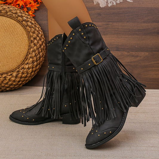 AURELIA | STIVALI RETRO WESTERN CON PUNTA A FASCIA E FRANGE