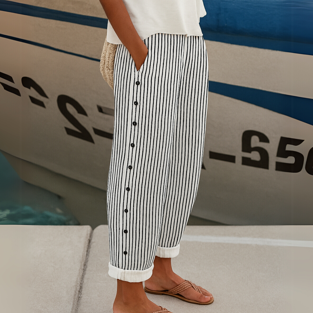 Jovie | Pantaloni a Righe con Dettagli a Bottone