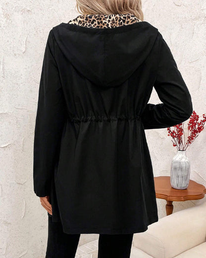 Cappotto Reversibile con Cappuccio e Stampa Leopardo