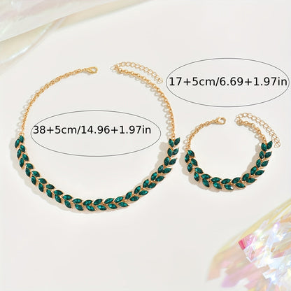 COLLANA E BRACCIALE IN CRISTALLO VERDE ELEGANTE