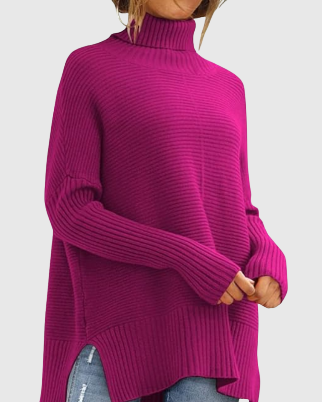 AERONWEN | MAGLIONE A RIBES CON COLLO ALTO