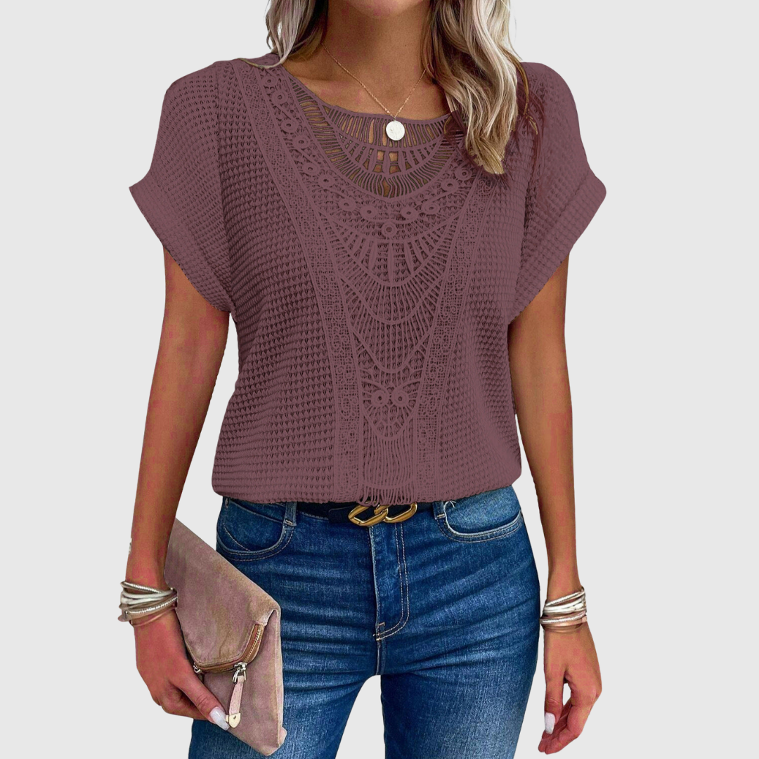 LUCINDA | TOP IN pizzo CON MANICHE CORTI