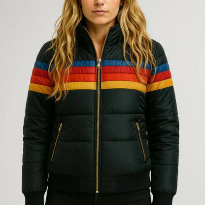 Sierra - Giacca Puffer Retro Stripes da Donna