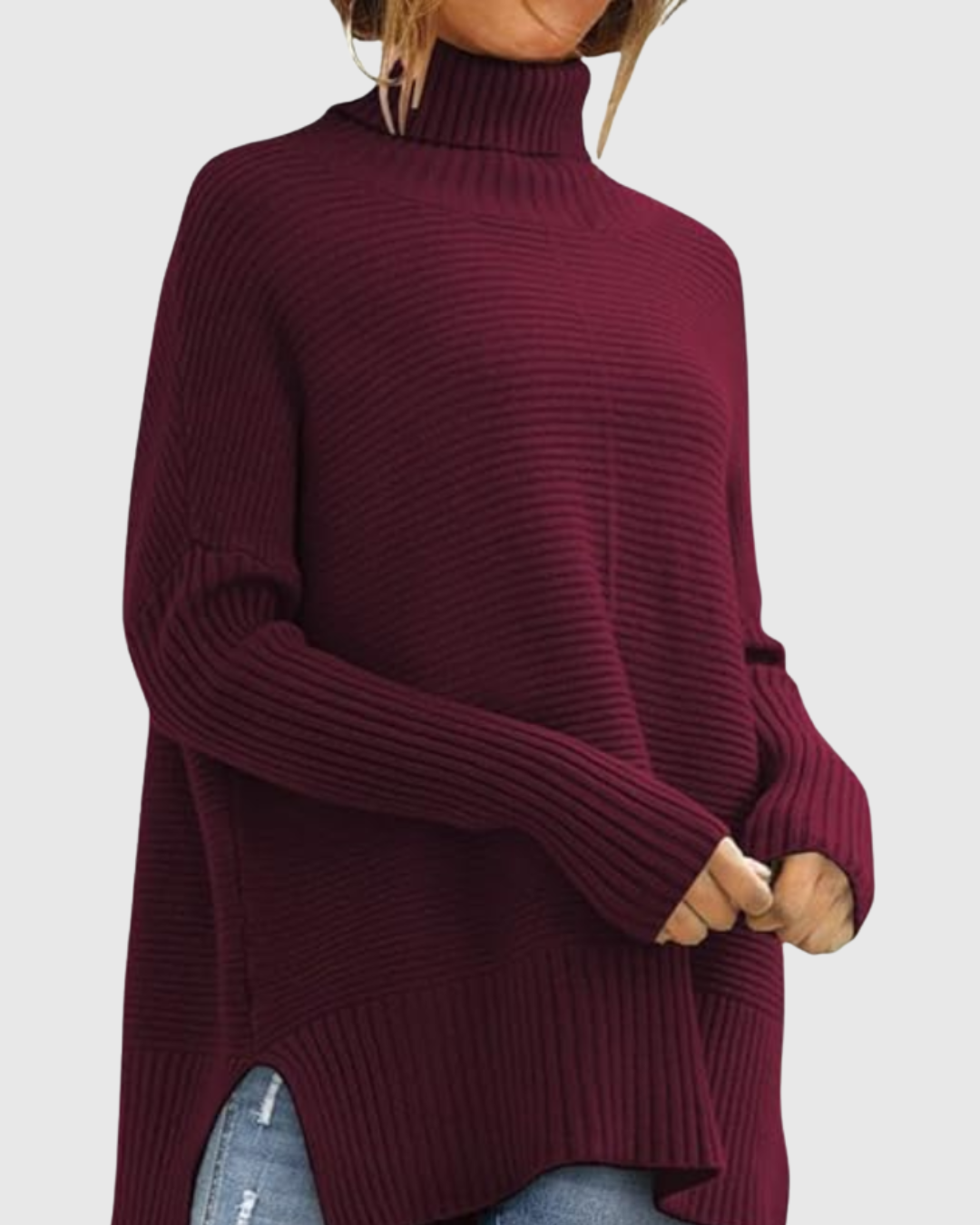 AERONWEN | MAGLIONE A RIBES CON COLLO ALTO