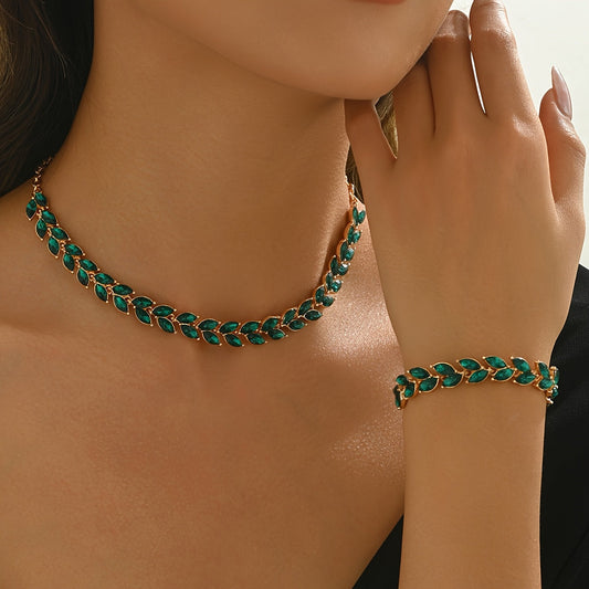 COLLANA E BRACCIALE IN CRISTALLO VERDE ELEGANTE