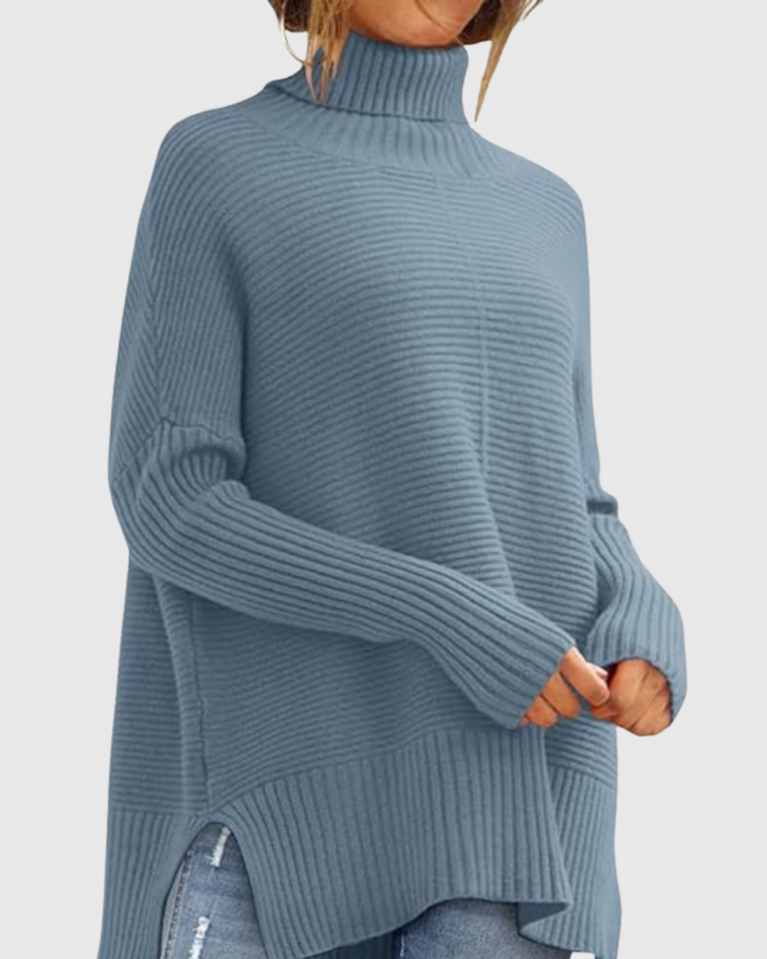 AERONWEN | MAGLIONE A RIBES CON COLLO ALTO