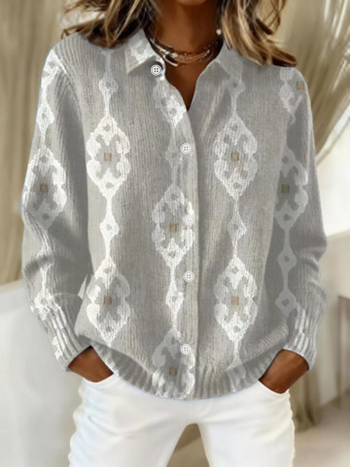 RENAE™ - BLUSA CON CAPPUCCIO IN MAGLIA ELEGANTE CON PATRON DI DIAMANTI