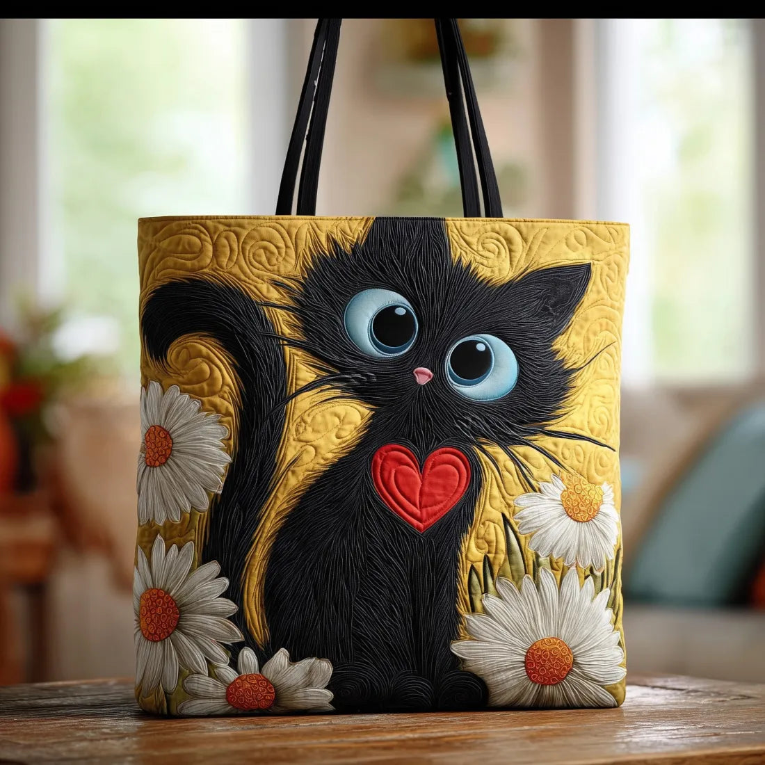Borsa Nera Artigianale Decorata con Margherite