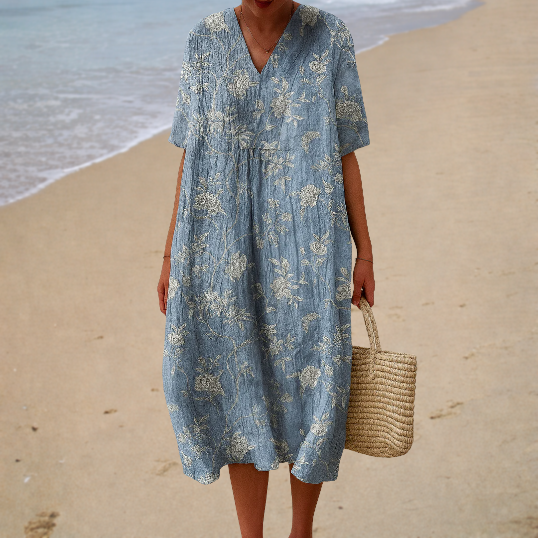 Abito Midi Relaxed con Scollatura a V