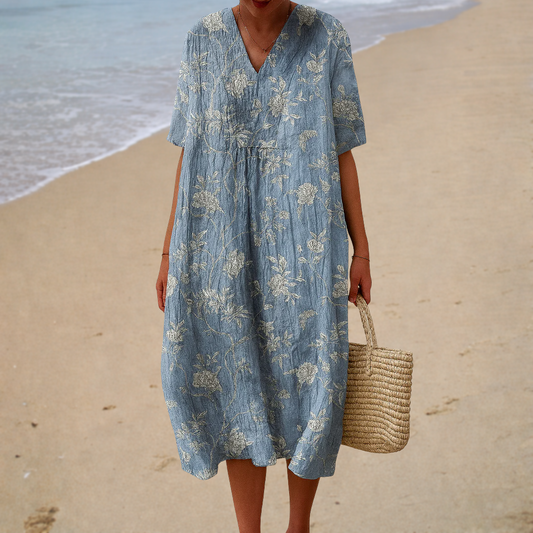 Abito Midi Relaxed con Scollatura a V