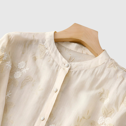 MIREILLE | TOP IN COTONE CON FIORI RICAMATI