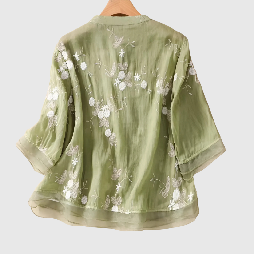 MIREILLE | TOP IN COTONE CON FIORI RICAMATI