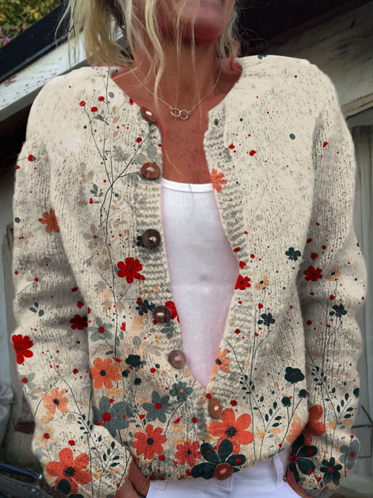 Sabrina | Cardigan a Costine con Bottoni Floreali Cascading