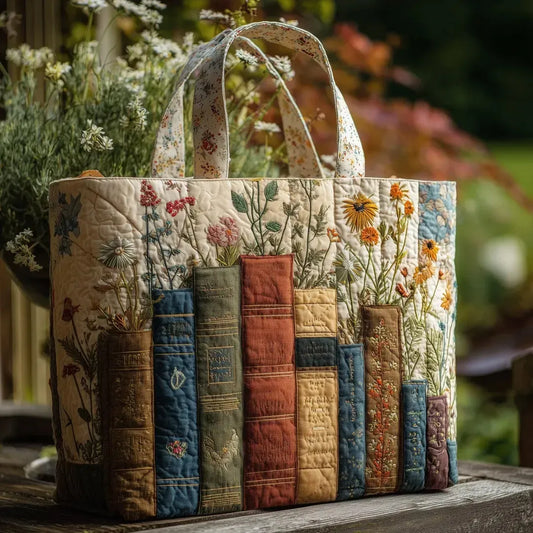 Borsa Tote Quilted Artigianale - Design Floreale e Letterario