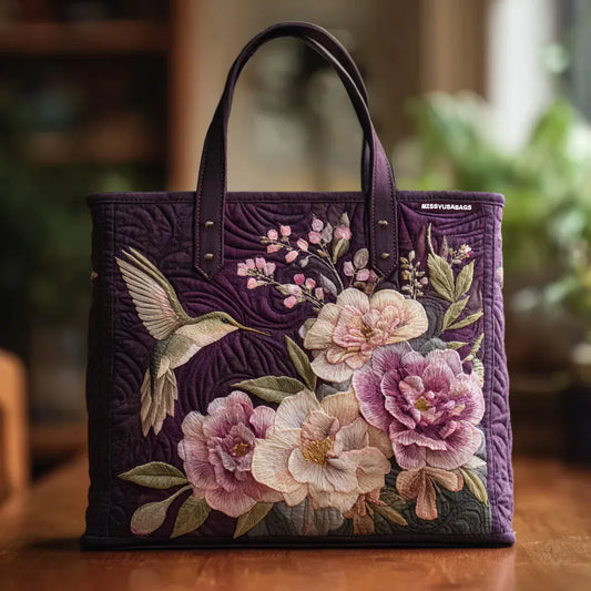 Borsa Artigianale Trapuntata - Con Colibrì e Orchidee