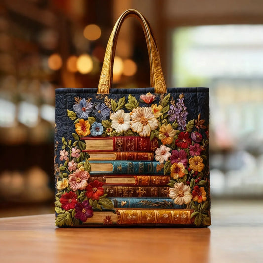 Borsa a Spalla Artigianale con Stampa Floreale e Design di Libro