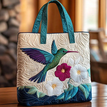 Borsa Trapuntata Colibrì e Fiore Bianco