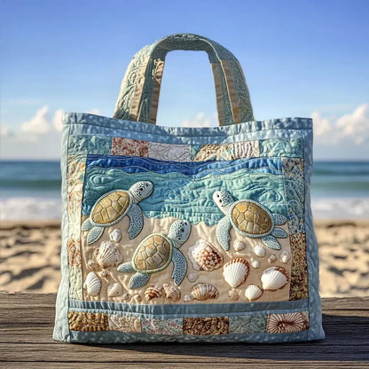 Borsa Tote Quilted Fatta a Mano - Design Tartaruga Marina