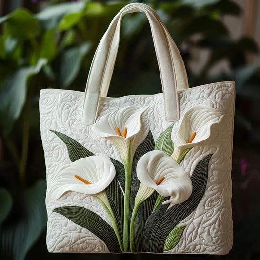 Borsa Quilted Fatta a Mano - Design Giglio Bianco