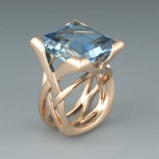 Anello in Zirconia Blu Oro Rosa