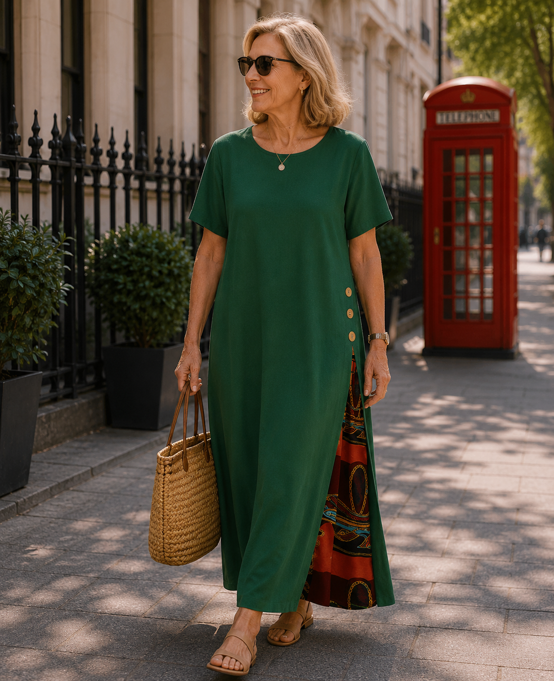 Maurene – Verde Scuro | Abito Lungo Casual in Effetto Lino