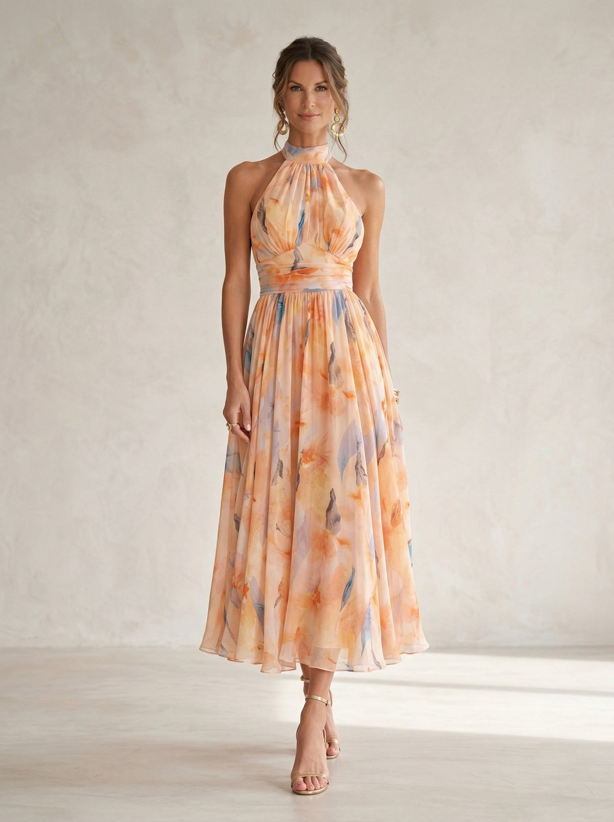 Esther™ | Abito con Scollo Halter e Stampa Acquerello