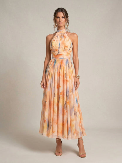 Esther™ | Abito con Scollo Halter e Stampa Acquerello